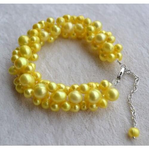 New Arrival Favorite Pearl Bracelet Yellow Baroque Freshwater Pearl Wedding Bridal Prom Bracelet Fine Jewelry Nice Lady Gift