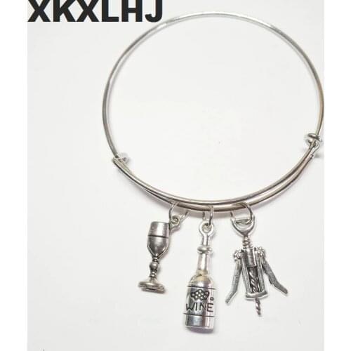XKXLHJ 2018 New Bracelet Wine Bottle And Wine Glass, Bottle Opener Bracelet Charm Wine Lovers Friendship Charm Jewelry