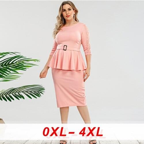 New Half Sleeve O-Neck Dresses WomenS Elegent Office Plus Size Lady Clothing Two-Piece Outfit Bodycon Suits Ruffle Skirt Outfit