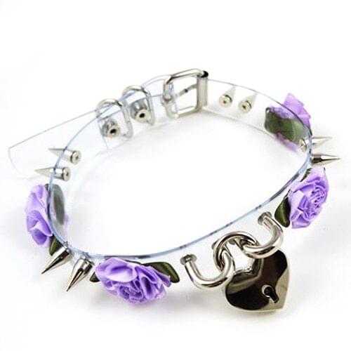 100% Handcrafted Flower Transparent Clear Safe Heart Collar Choker Lock Handmade Necklace