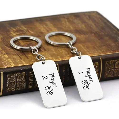 Couples PS Keychain Set Player 1 Player 2 Lovely Game Player Engraved Keyring Gift for Friends