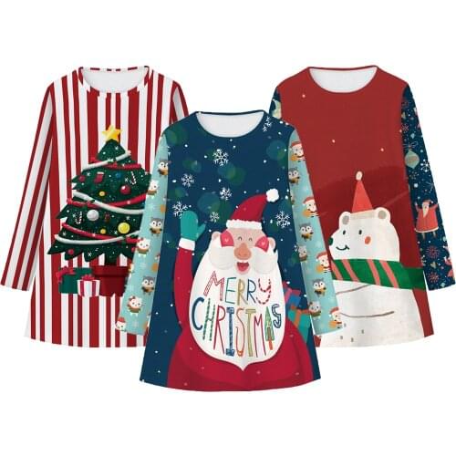Big Size Santa Claus Christmas Style Dress For Girl Cartoon Tree Autumn Holiday Role Playing Home Party Children Clothing