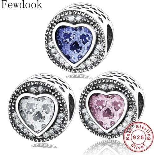 Fit Original Charm Bracelet Authentic 925 Sterling Silver White Pink Heart Zirconia Stone Bead For Making Women Berloque 2021
