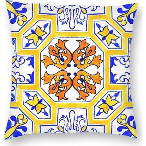 Portuguese Azulejo Tiles Throw Pillow Cover Throw Pillow Blue Delft Funny Pillowcase