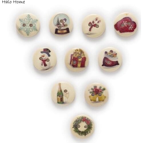 50pcs Mixed Christmas Theme Wooden buttons for Sewing Scrapbooking Handmade Crafts Clothing Decor Wood buttons Diy 15mm