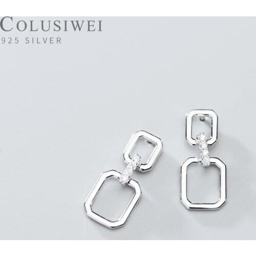 COLUSIWEI Authentic 925 Sterling Silver Geometric Rectangle Drop Earrings for Women White Enamel Fine Korea Style Jewelry