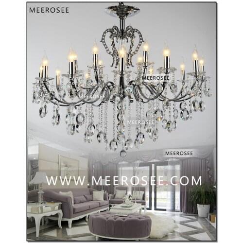 Modern Chandelier Light Clear Crystals Large18 Arms Vintage Silver Chandeliers Indoor Lighting Hanging Lamp For Living Room