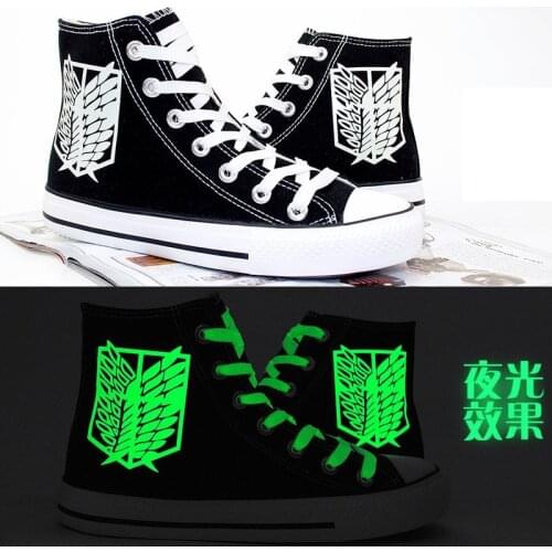 Unisex Anime Cartoon Attack On Titan Noctilucent Casual Flats Canvas Shoes Preppy Plimsolls Duck Shoes Sneakers