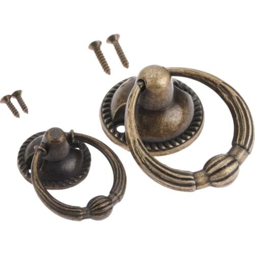 Zinc Alloy Vintage Cabinet Furniture Handles Knobs Antique Bronze Kitchen Cupboard Ring Pull Handles Knobs Furniture Fittings