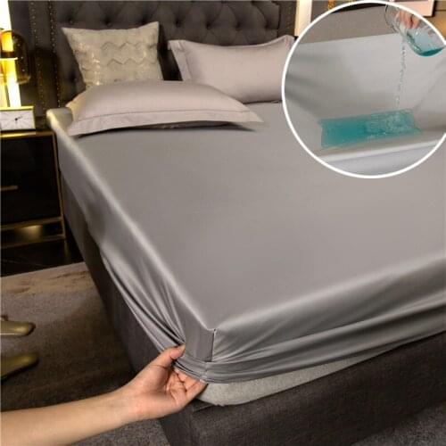 1pc Waterproof Solid Fitted Sheet King Queen Full Twin Single Size Mattress Cover With All-Around Elastic Rubber Band Bed Sheet