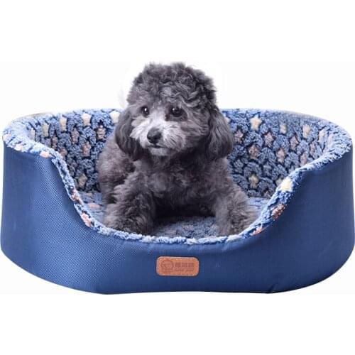 All Season Pet Dog Bed Detachable Puppy Cat House Star Paw Comfortable Pad Sofa Mat Coral Fleece Bed for Small Medium Large Dogs
