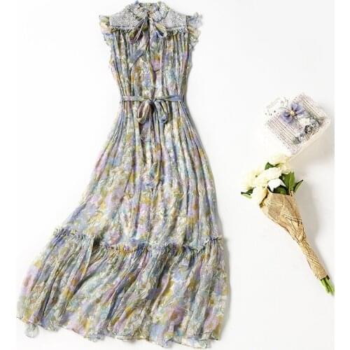 High Quality Summer Dress for Women 2021 100% Silk Maxi Dress Female Floral Ladies Dresses Sleeveless Robe Femme Pph4939