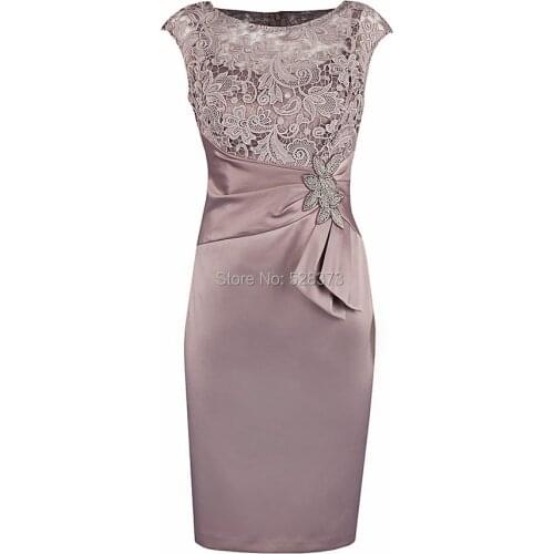 YNQNFS MD92 Elegant Cap Sleeves Sheath Brown Short Mother of the Bride/Groom Lace Dresses Outfits Gown 2019