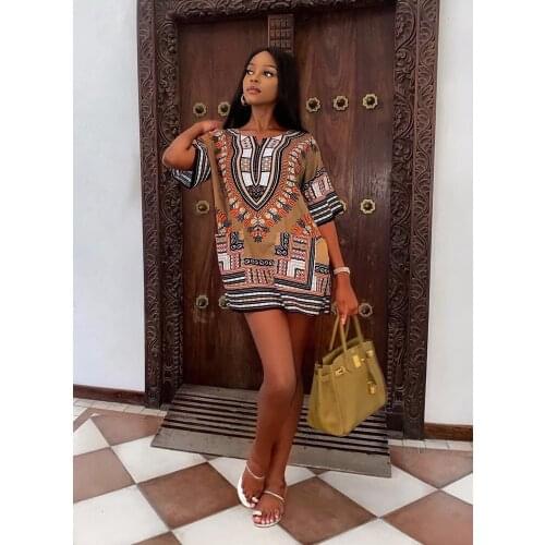 Floral Print Bohemian Sundress Sexy Women V-neck Elegant Casual Loose Summer Mini Dress