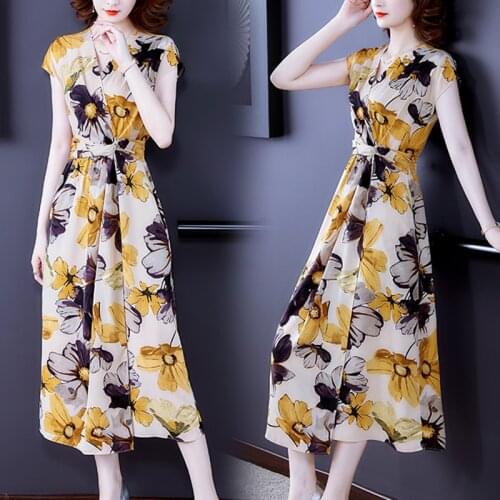 2021 Summer Beach Floral Mulberry Silk Maxi Dress Korean Casual Vintage Print 4XL Midi Dress Elegant Women Bodycon Party Vestido