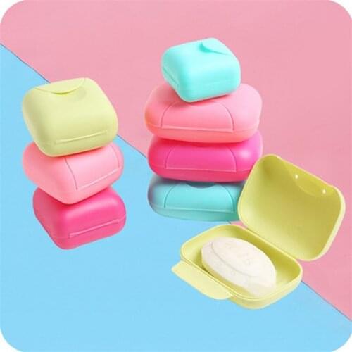 1pcs Portable Soap Dishes Soap Container Bathroom Acc Travel Home Plastic Soap Box With Cover Small/big Sizes candy color