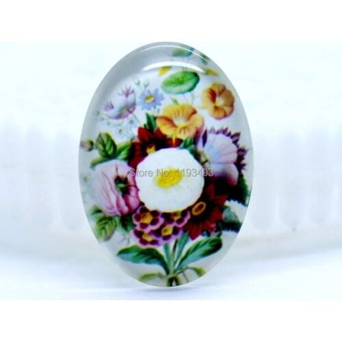 10pcs 18X25mm 30X40mm Oval Glass beads already glued on the image base setting-(vintage Flower)-(HPGC-8194)