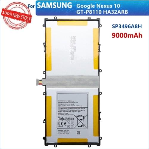 100% Genuine SP3496A8H New Battery For Samsung Google Nexus 10 HA32ARB GT-P8110 9000mAh Tablet High Quality Batteria Batteries