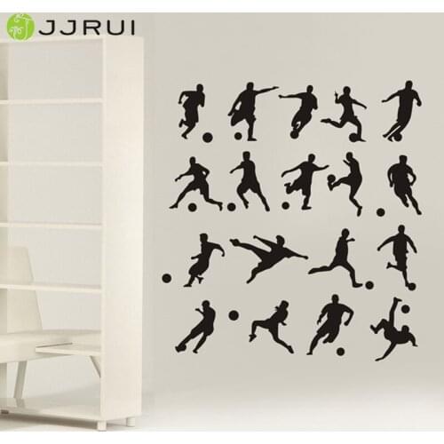 JJRUI Soccer Football Player 18pcs Pose Football Creative Wall Stickers Sport Art Decals Kids Room Decor Sport Boy Bedroom