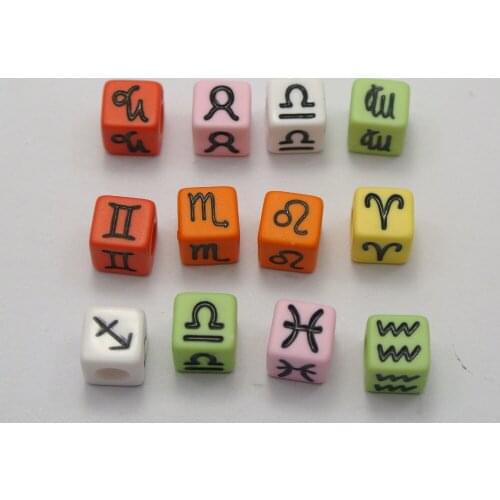250 Assorted Color 12 Horoscopes Acrylic Cube Pony Beads 7X7mm