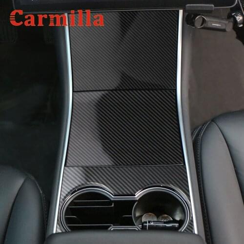 Carmilla 3Pcs/Set Carbon Fiber Car Central Control Panel Protective Patch for Tesla Model 3 Model Y 2017 - 2020 Accessories