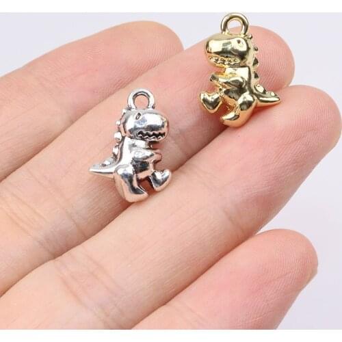 Eruifa 10pcs 13*12mm Cute Pretty Dinosaur Baby Zinc Alloy Jewelry DIY Charms Pendant Young Necklace, Earring Bracelet 2 Colors