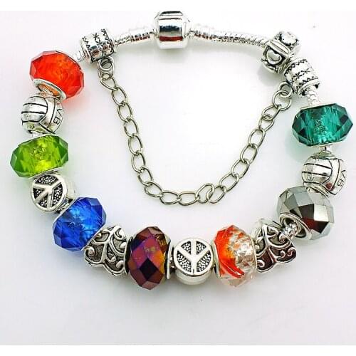 JINGLANG High Quality European Style Silver Plated Pan Charm Bracelets For Men With Glass Beads Bracelets Jewelry SL5463