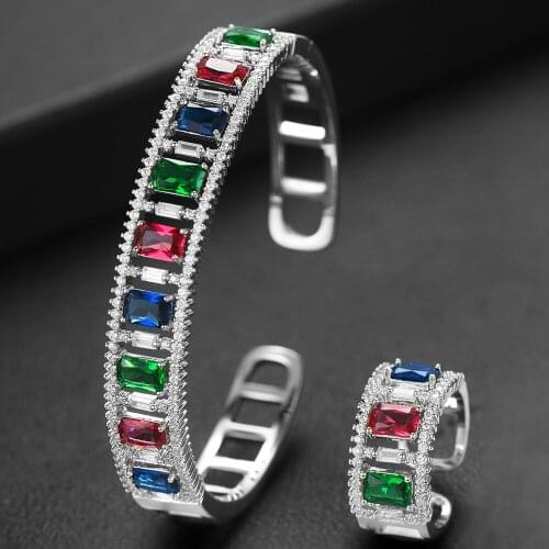 LARRAURI Luxury Saudi Arabia Bangle Ring Set For Women Full Micro Cubic Zircon Pave Party Wedding Saudi Arabic Dubai Jewelry Set