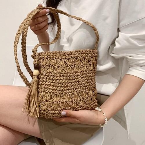 Summer Round Straw Shoulder Bag Women Handmade Woven Crossbody Bag Kintted Rattan Beach Bags Bohemia Travel Lady Handbag Bolsos
