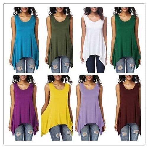 2021 Hot Selling WOMENS Dress Europe And America Solid Color Irregular Sleeveless Pure Cotton-round Neckline T-shirt Vest
