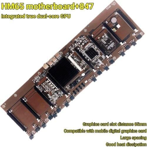Motherboard HM65+847 Integrated CPU BTC Minging Machine 8 Card Slots DDR3 Memory Motherboard for Rx580 1660 2070 3090