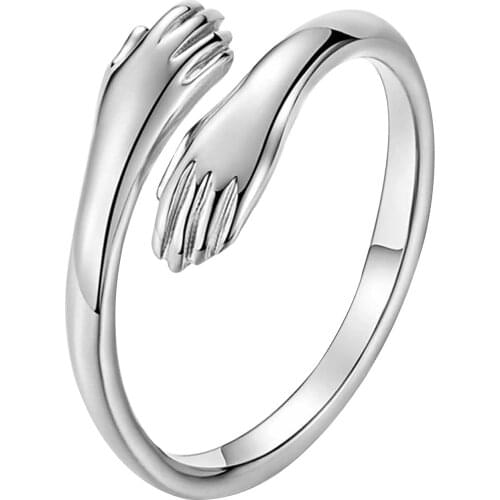 Fashion Warm Embrace Dainty Hand Shape Couple Rings For Women Men Promise Love Jewelry Stacking Ring Femme Friendship Gifts