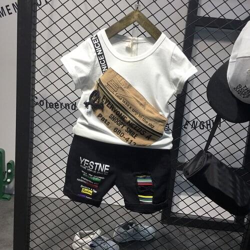 Boys Fashion Casual Sport Suit Clothing Set Short Sleeve Knitted Childrens Set Boys Clothes Summer New 2-7years