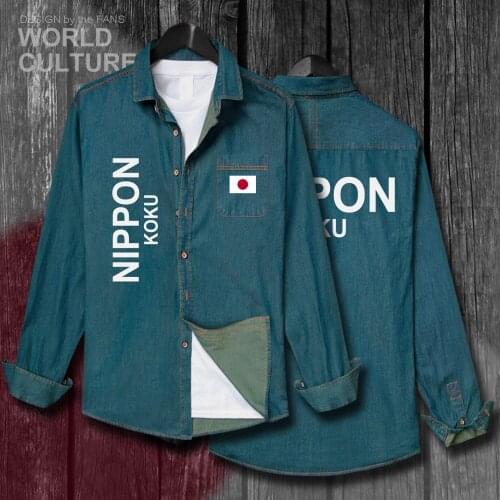 Japan Nippon JPN Japanese JP Men clothes Autumn Cotton Turn-down Collar Jeans Shirt Long Sleeve fashion Tops Cowboy Coat Flags
