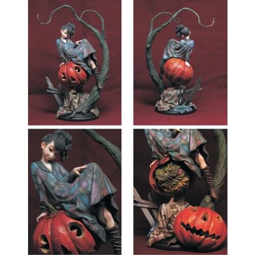 Garage Kit Unpainted Garage Resin Model Kit Witch and pumpkin Resin Figure Kit