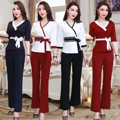 New 2020 Beauty Uniforms Korean Spa Salon Beautician Clothing Nail Massage Therapist Uniform Top Quality Massage Clothing AS247