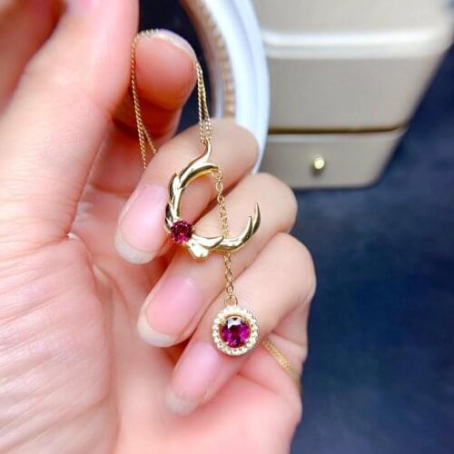 Newest natural garnet pendant of necklace for women jewelry round natural gem gift real 925 silver birthstone love gift