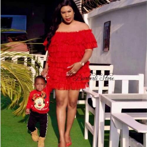 Charming Red Short Tiered Tulle Dresses For Women To Birthday Party Off The Shoulder Mini Mesh Tulle Dress Summer