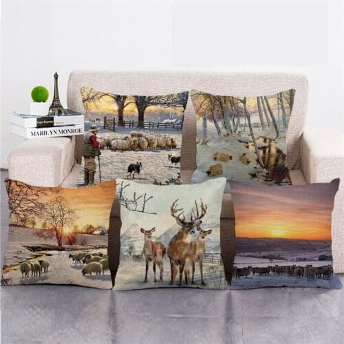 Wholesale 45cm*45cm Animal scenery Linen/Cotton Throw Pillow Covers Couch Cushion Cover Home Decor Pillowcase