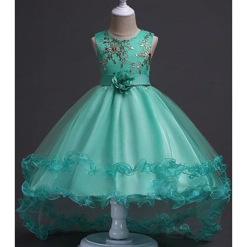 Girl Stage Wear Dance Dresses Oriental Dance Costumes for Kids Princess Dance Dress for Girls D0067 Sheer Hem Waist Belt