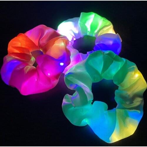 Luminous pig large intestine hair ring three gears shiny satin cloth fat intestine hair ring nightclub bungee hair ropeheaddress