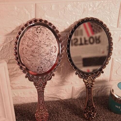 Vintage Carved Handheld Vanity Mirror Makeup Mirror SPA Salon Makeup Vanity Hand Mirror Handle Cosmetic Compact Mirror for Women
