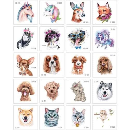 20pcs/set Cat Little Animal Waterproof Temporary Tattoo Sticker Cute Dog Flash Tattoos Body Art Fake Arm Tatoo for Women Girls