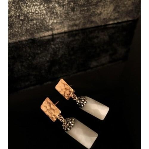 Dr Stone Natural Stone Women 'S Cat 'S Eye Stone Rose Gold Plated Earrings RYL 439799899