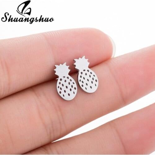 Shuangshuo Sweets Pineapple Earrings for Women Stainless Steel Jewelry Studs Rose Gold Stud Earrings 2019 Plant Accessories