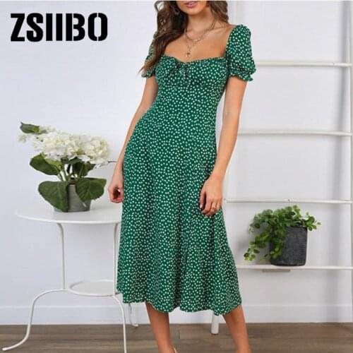 Summer retro party party collar lotus leaf elegant beach woman green floral middle Vestidos brandy top dropshipping