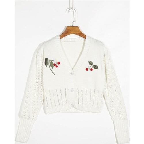 Cropped cardigan knitted v neck sweater cardigans women fashion embroidery sweater female button up cardigan streetwear 2020