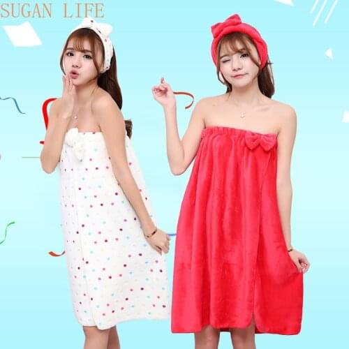 140*75cm Women Sexy Wearable Absorbent Bath Towel+Hair Cap Bathroom Towel Set Bow-knot Body Wrap Bathrobe Spa Skirt for Adults