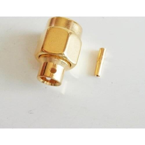 1X Pcs RF Connector RP-SMA RPSMA Male jack Solder for semi-rigid RG402 0.141" cable With 2 hole Brass GOLD Plated Straight