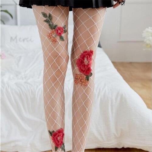 Skin color Embroidery Flower Women Sexy Fishnet Tights Slim Stockings Pantyhose Club Party Stockings Hosiery mesh lingerie USA